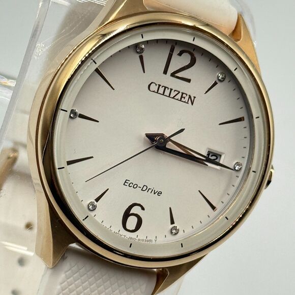 Citizen Accessories - Citizen Chandler FE6103-00A Womens White Crystal Eco-Drive Gold Watch